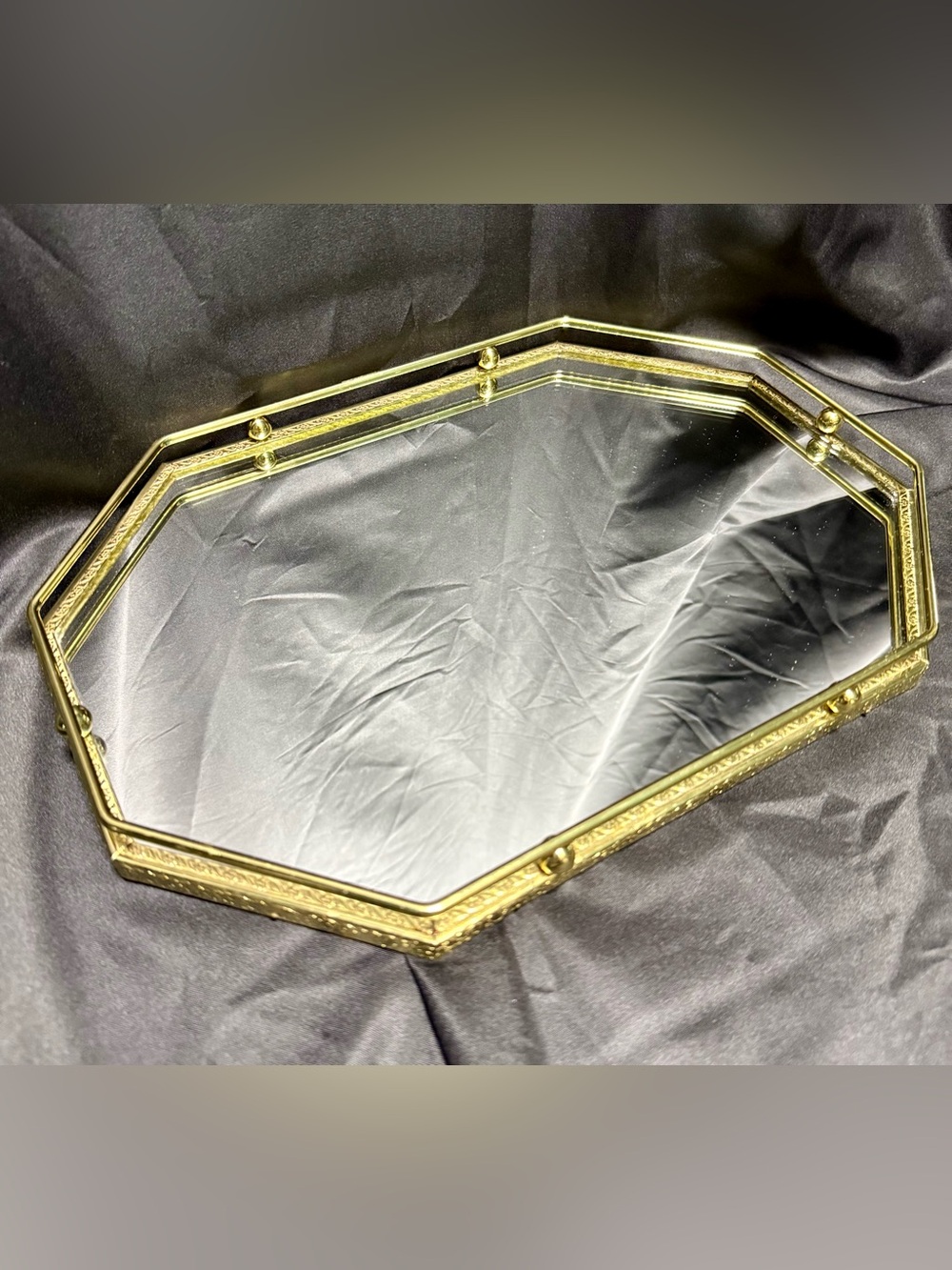 Vintage Octagonal Mirrored Vanity Tray